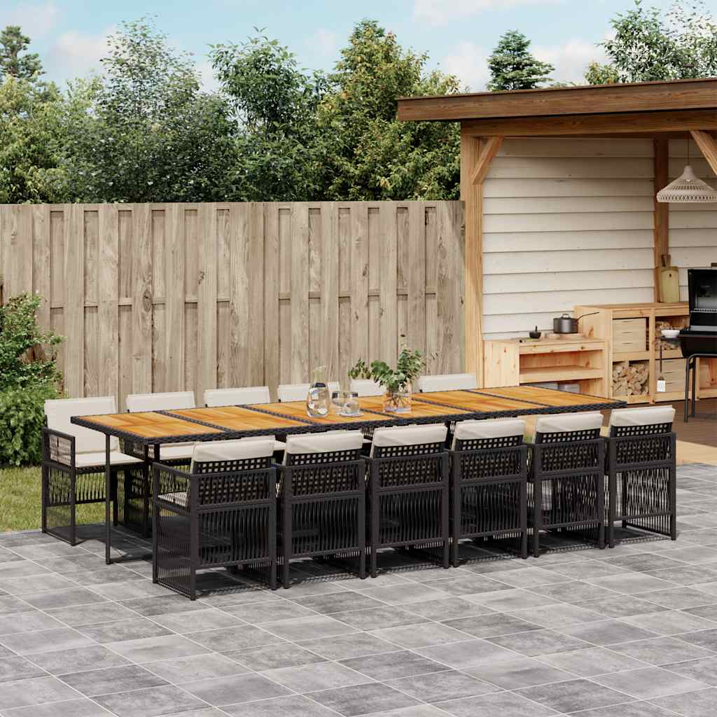vidaXL 5-delige Tuinset met kussens poly rattan zwart