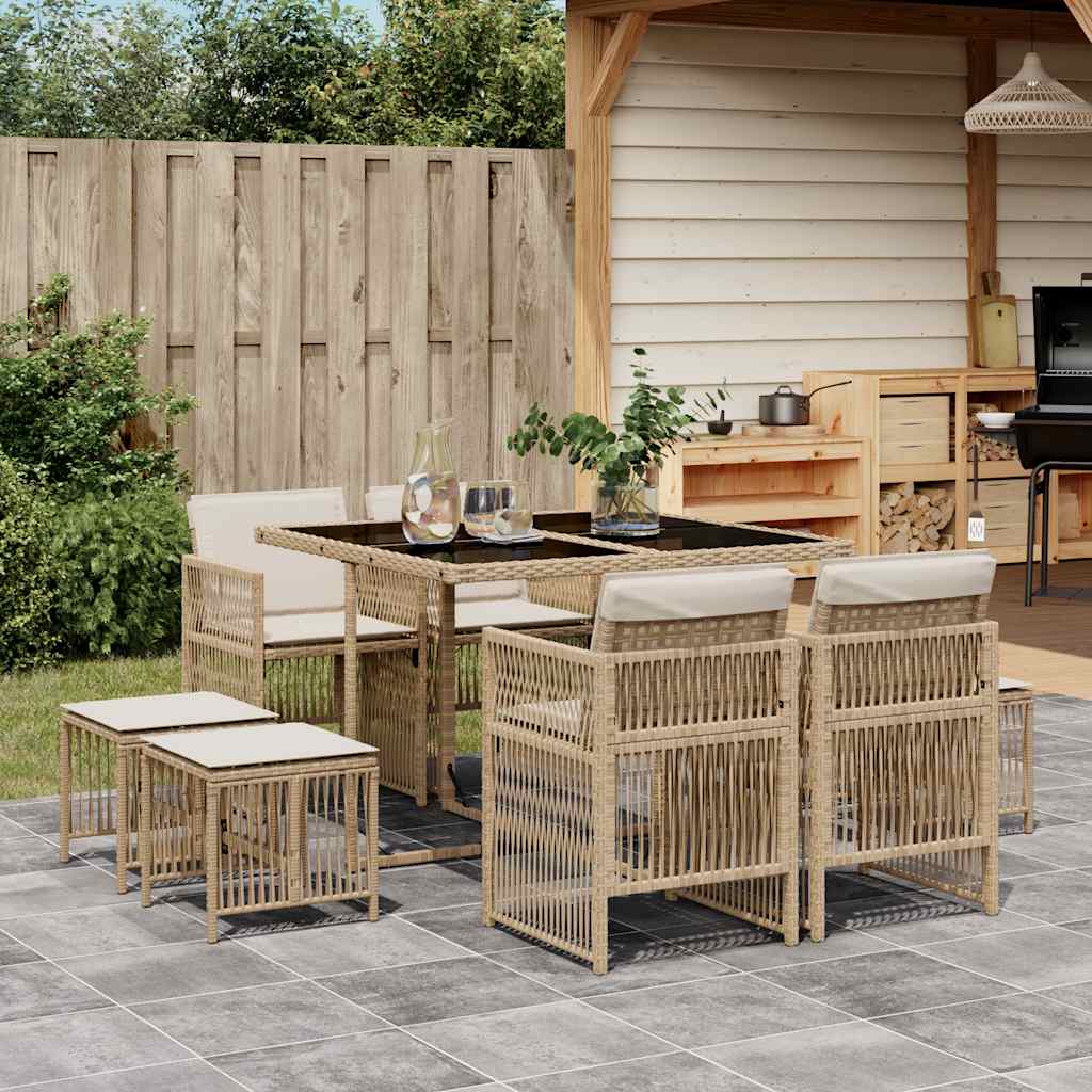 vidaXL 9-delige Tuinset poly rattan zwart