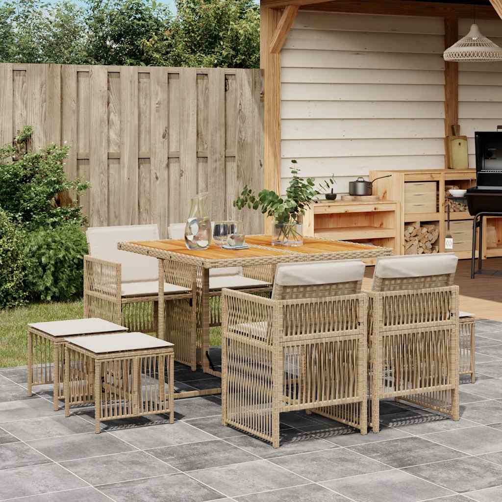vidaXL 9-delige Tuinset poly rattan zwart