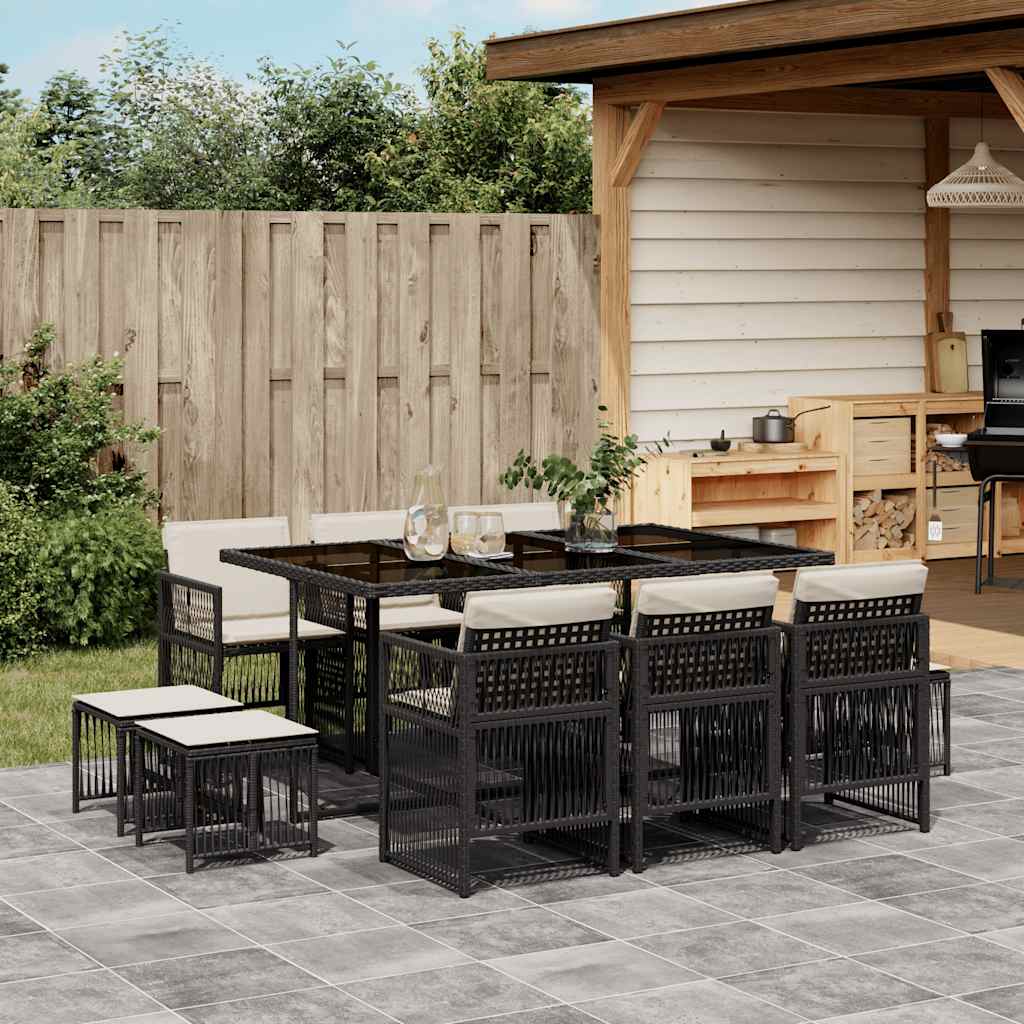 vidaXL 9-delige Tuinset poly rattan zwart