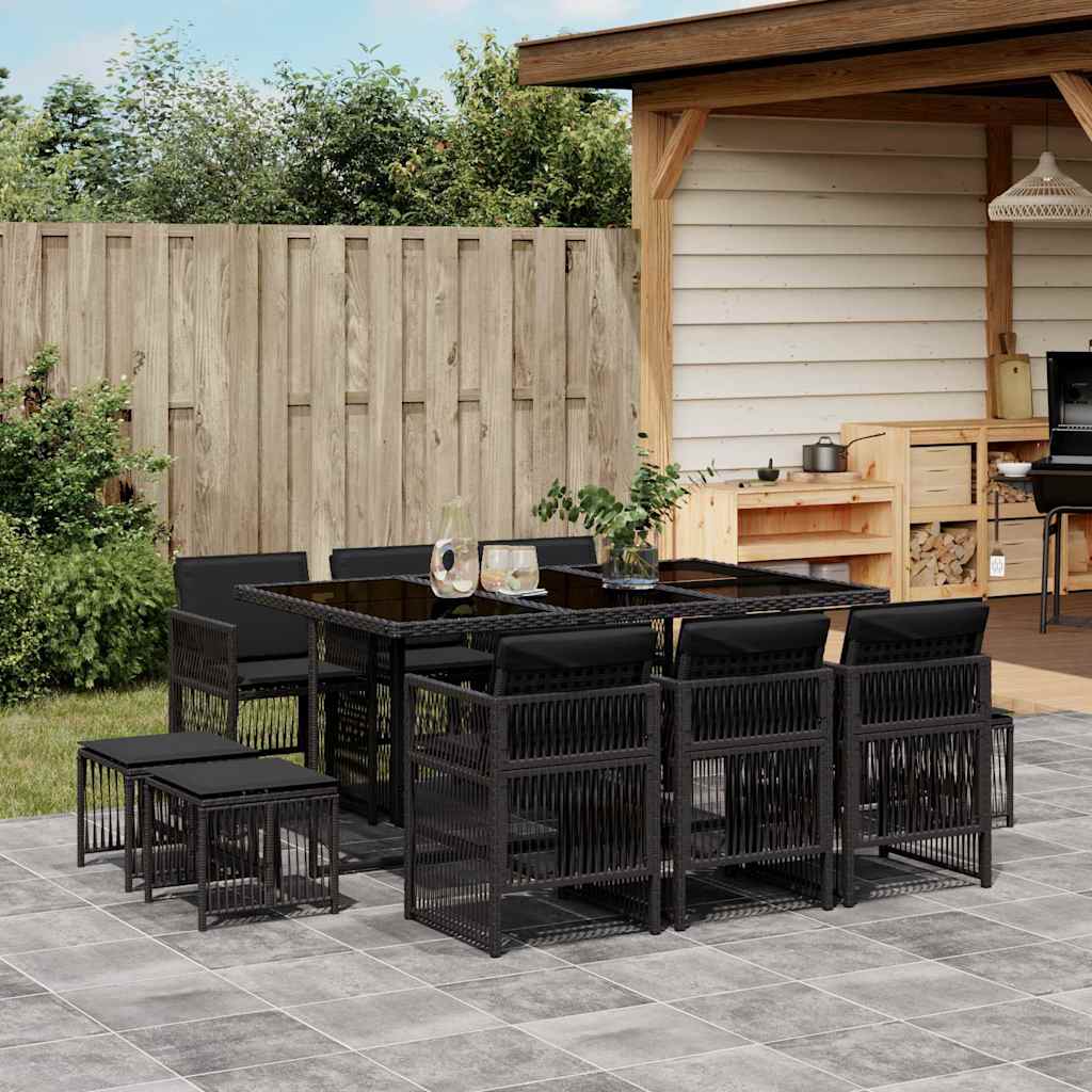 vidaXL 9-delige Tuinset poly rattan zwart