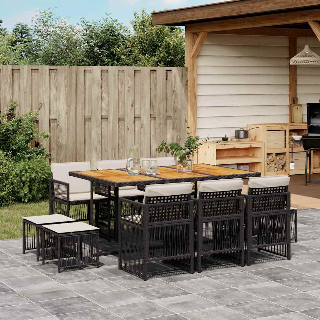 vidaXL 9-delige Tuinset poly rattan zwart