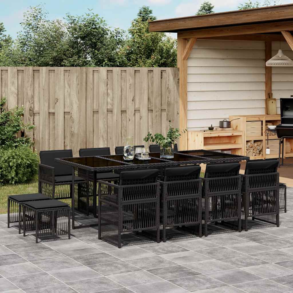 vidaXL 9-delige Tuinset poly rattan zwart
