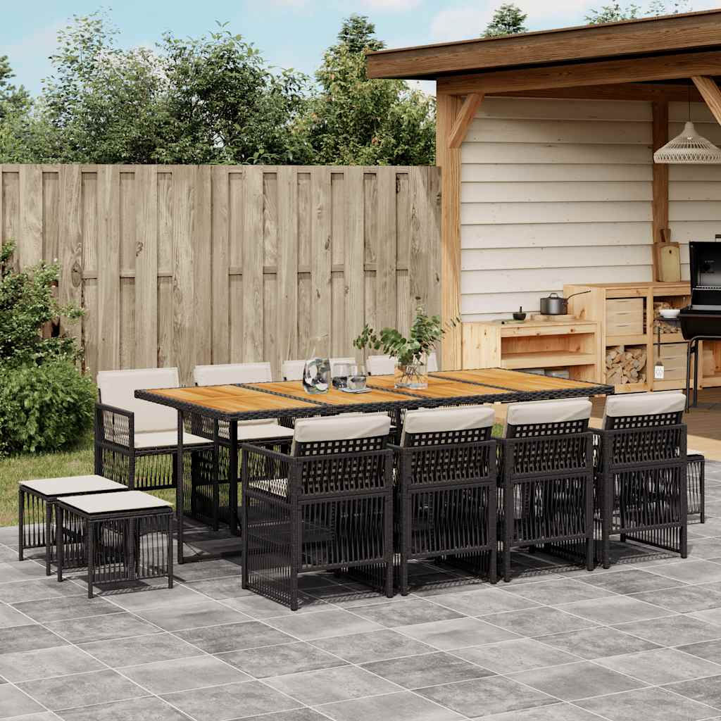 vidaXL 9-delige Tuinset poly rattan zwart