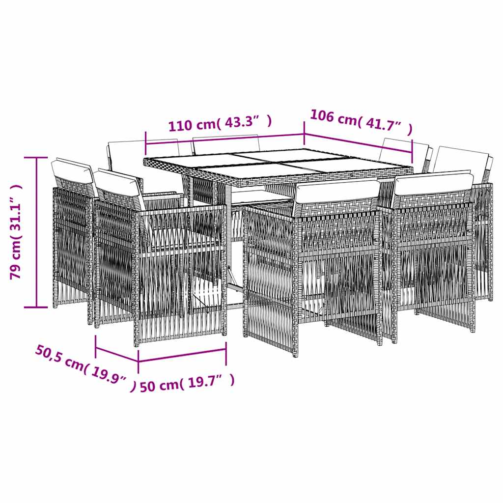 vidaXL 9-delige Tuinset poly rattan zwart