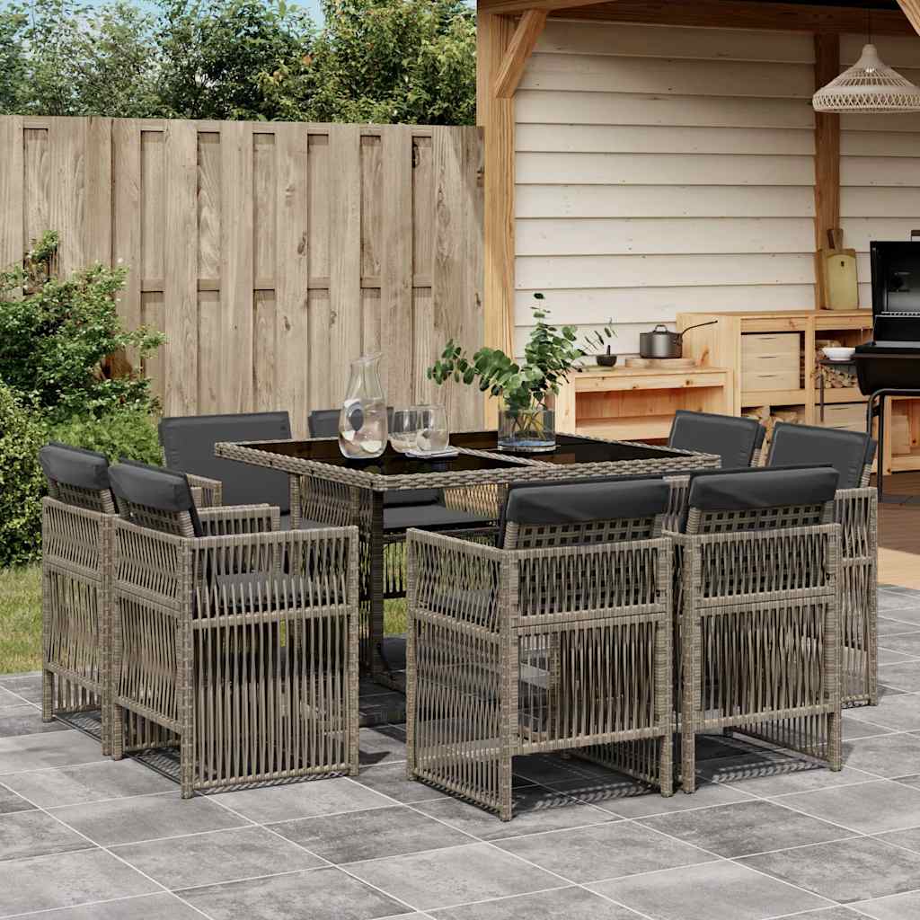 vidaXL 9-delige Tuinset poly rattan zwart