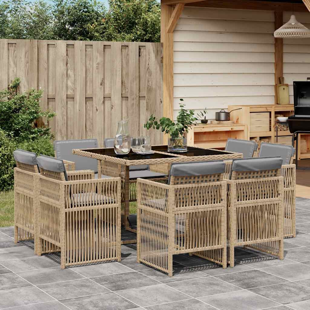 vidaXL 9-delige Tuinset poly rattan zwart