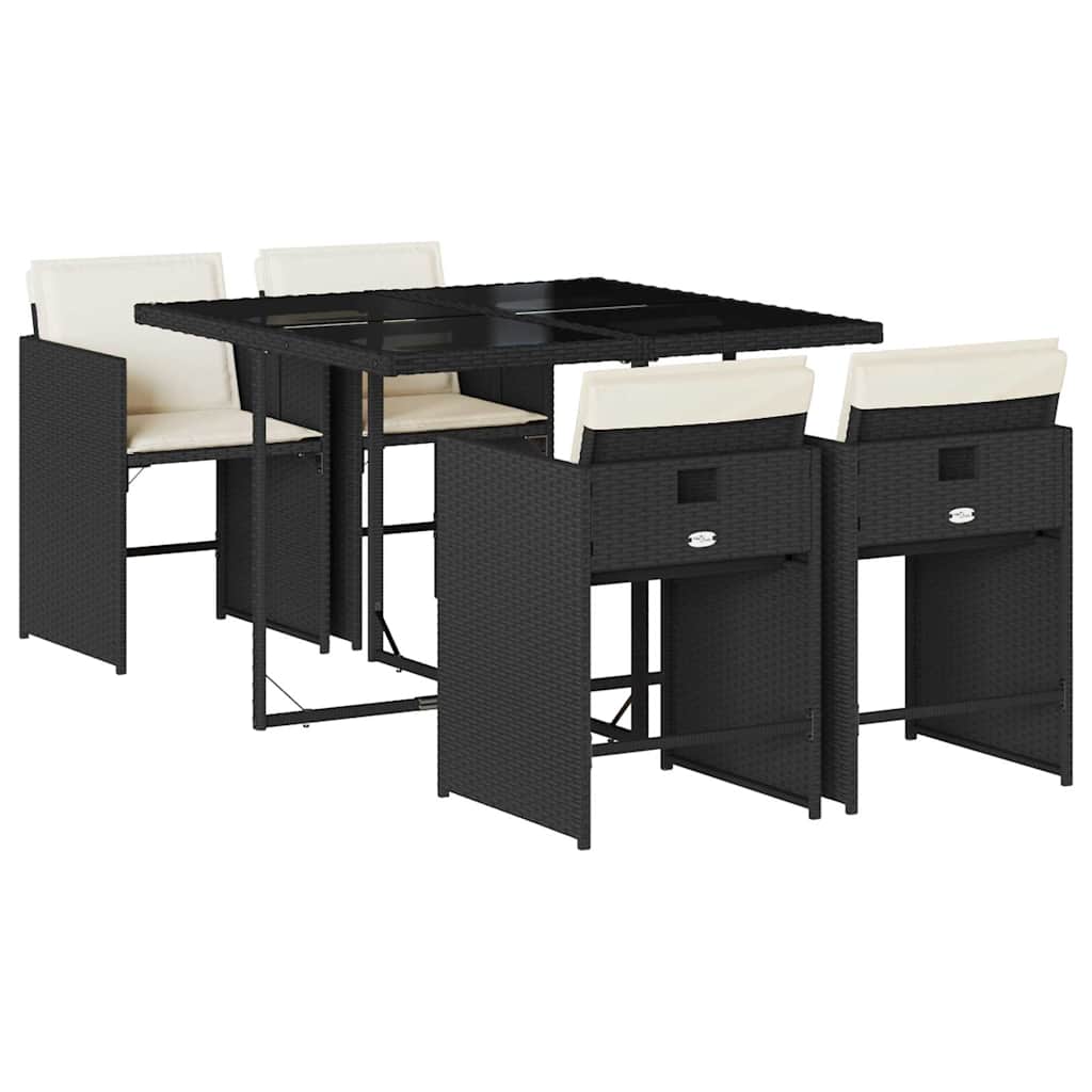 vidaXL 5-delige Tuinset met kussens poly rattan zwart