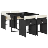 vidaXL 5-delige Tuinset met kussens poly rattan zwart