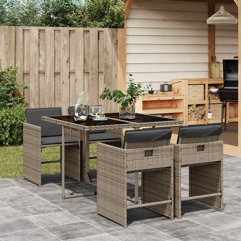 vidaXL 5-delige Tuinset met kussens poly rattan zwart