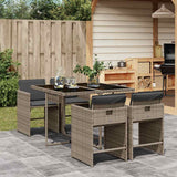 vidaXL 5-delige Tuinset met kussens poly rattan zwart