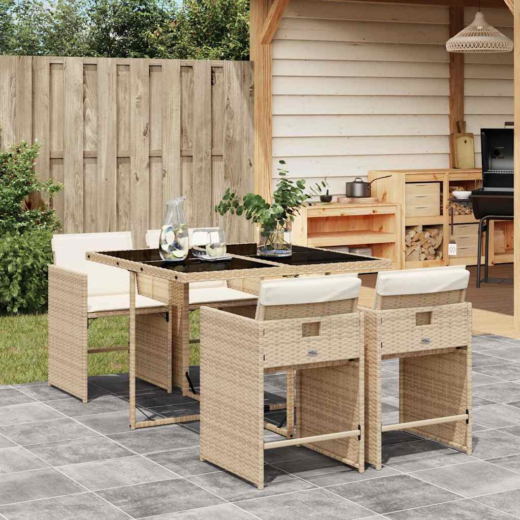 vidaXL 5-delige Tuinset met kussens poly rattan zwart
