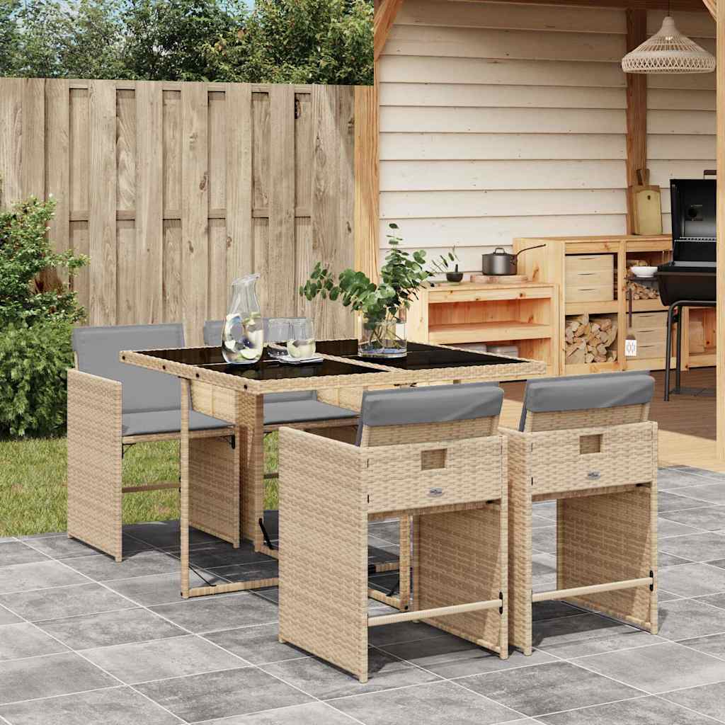 vidaXL 5-delige Tuinset met kussens poly rattan zwart