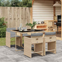vidaXL 5-delige Tuinset met kussens poly rattan zwart