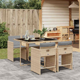 vidaXL 5-delige Tuinset met kussens poly rattan zwart