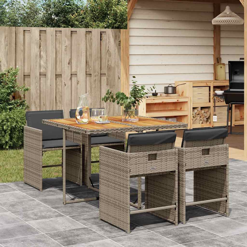 vidaXL 5-delige Tuinset met kussens poly rattan zwart