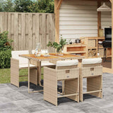 vidaXL 5-delige Tuinset met kussens poly rattan zwart