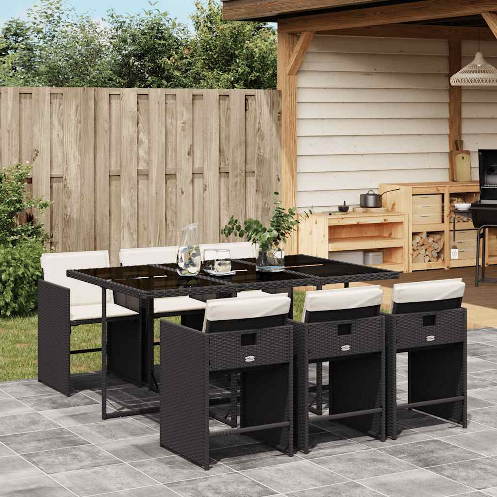 vidaXL 5-delige Tuinset met kussens poly rattan zwart