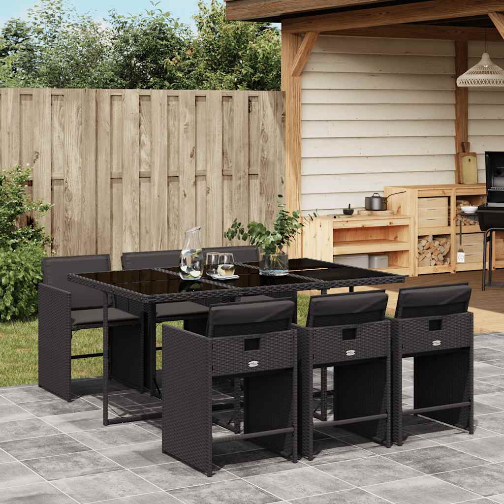 vidaXL 5-delige Tuinset met kussens poly rattan zwart