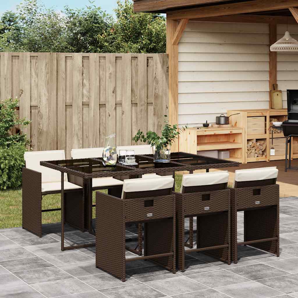 vidaXL 5-delige Tuinset met kussens poly rattan zwart