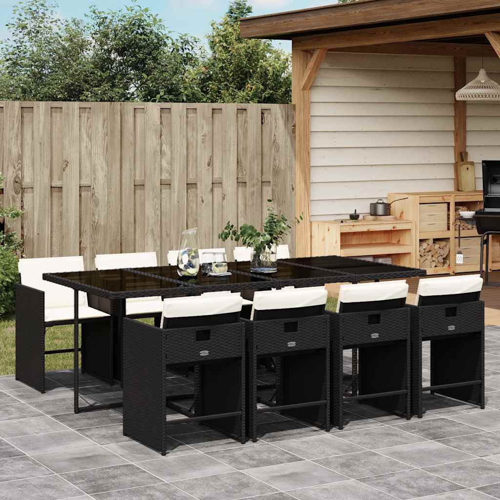 vidaXL 5-delige Tuinset met kussens poly rattan zwart