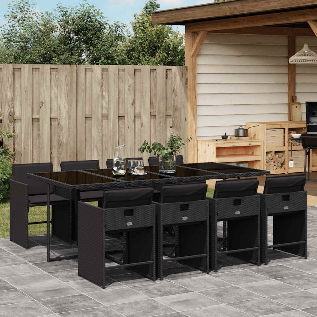 vidaXL 5-delige Tuinset met kussens poly rattan zwart