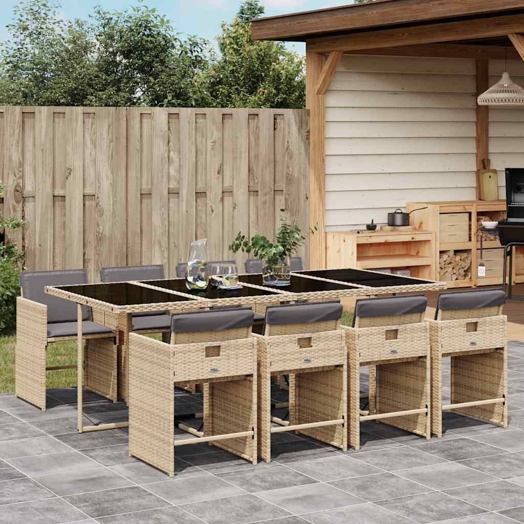 vidaXL 5-delige Tuinset met kussens poly rattan zwart