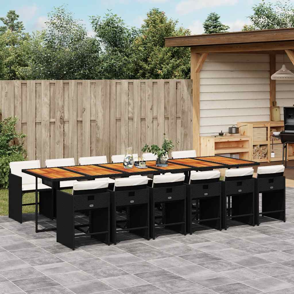 vidaXL 5-delige Tuinset met kussens poly rattan zwart