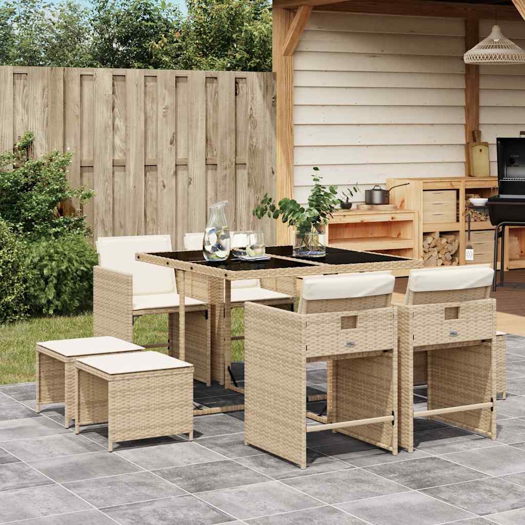 vidaXL 9-delige Tuinset poly rattan zwart