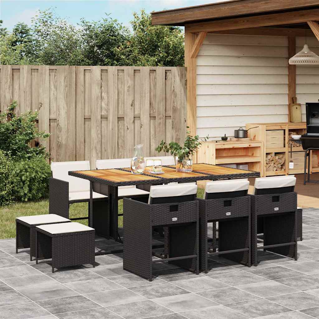 vidaXL 9-delige Tuinset poly rattan zwart
