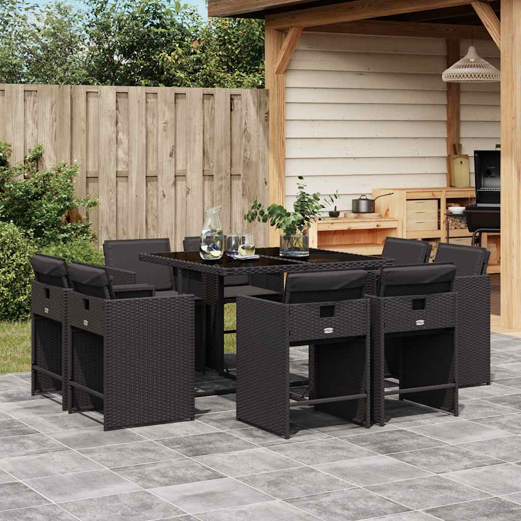 vidaXL 9-delige Tuinset poly rattan zwart