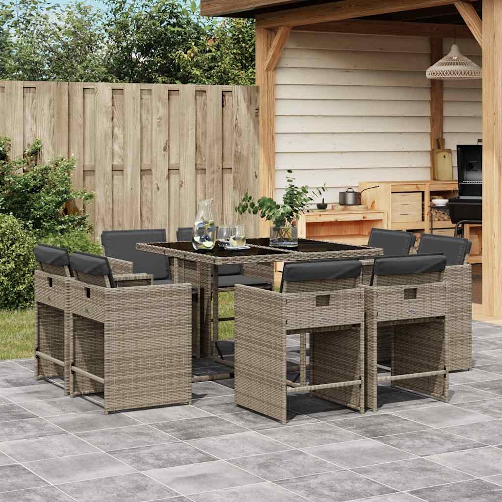 vidaXL 9-delige Tuinset poly rattan zwart