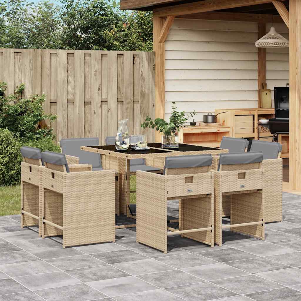 vidaXL 9-delige Tuinset poly rattan zwart