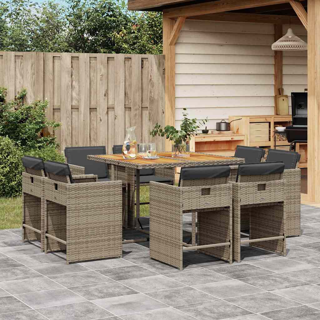 vidaXL 9-delige Tuinset poly rattan zwart