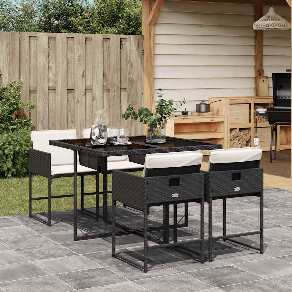 vidaXL 5-delige Tuinset met kussens poly rattan zwart