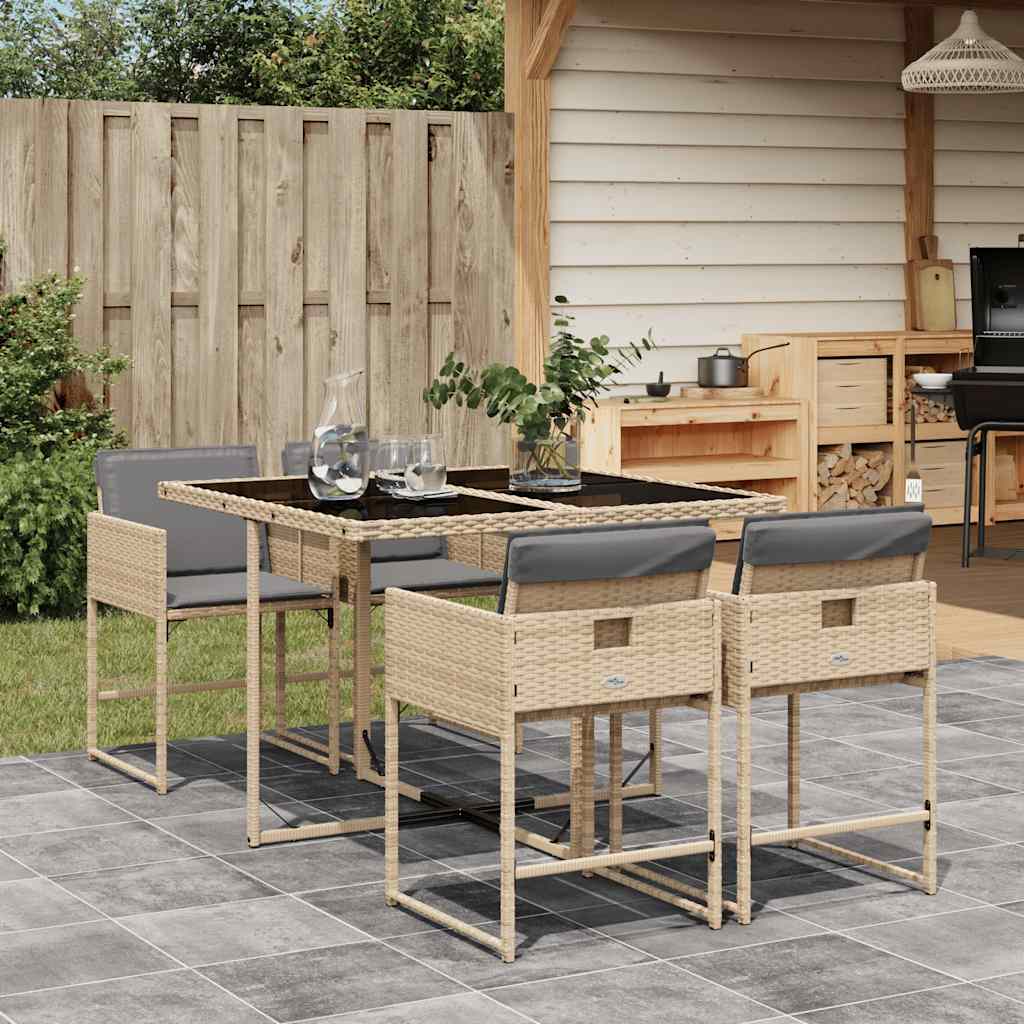 vidaXL 5-delige Tuinset met kussens poly rattan zwart