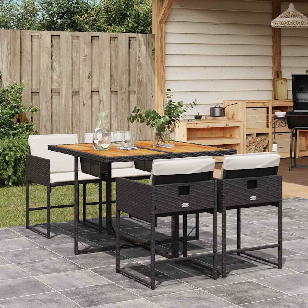 vidaXL 5-delige Tuinset met kussens poly rattan zwart
