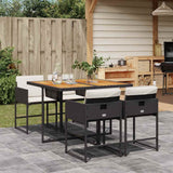vidaXL 5-delige Tuinset met kussens poly rattan zwart