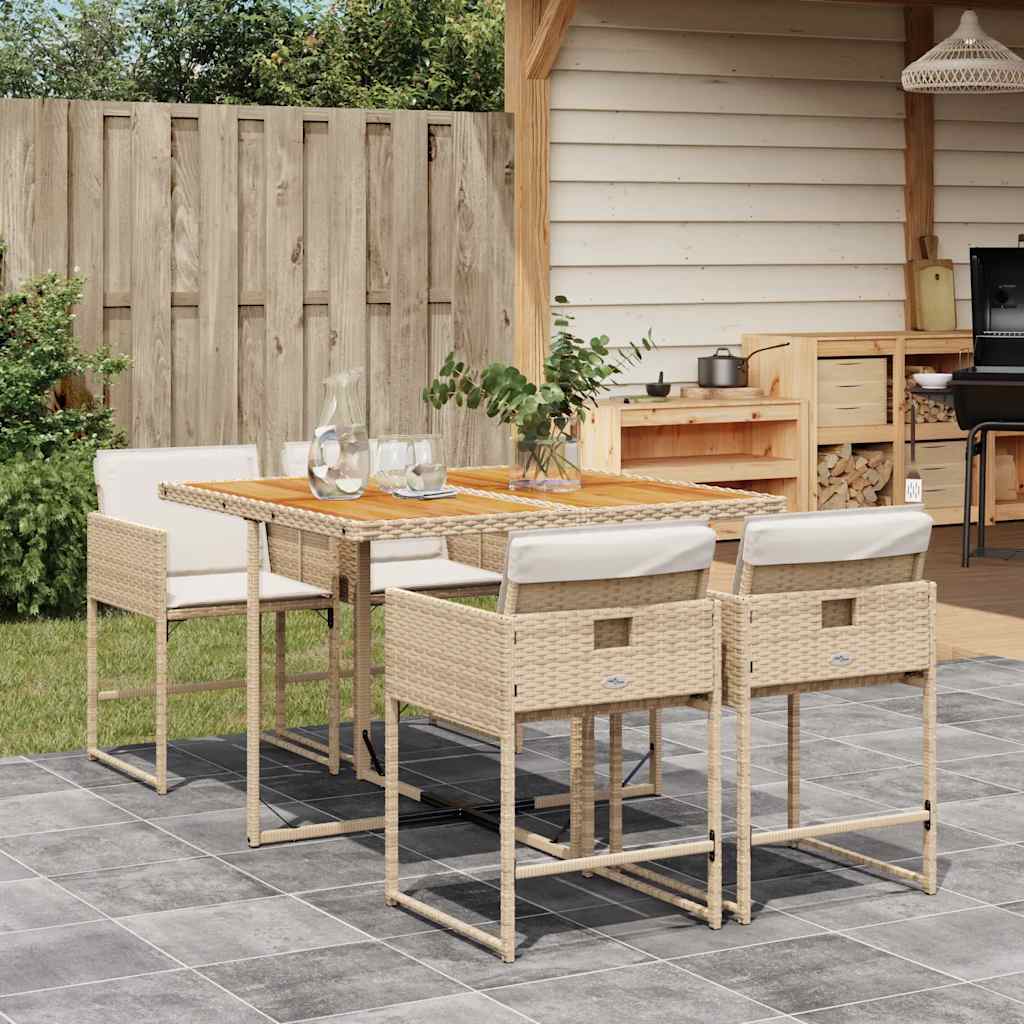 vidaXL 5-delige Tuinset met kussens poly rattan zwart