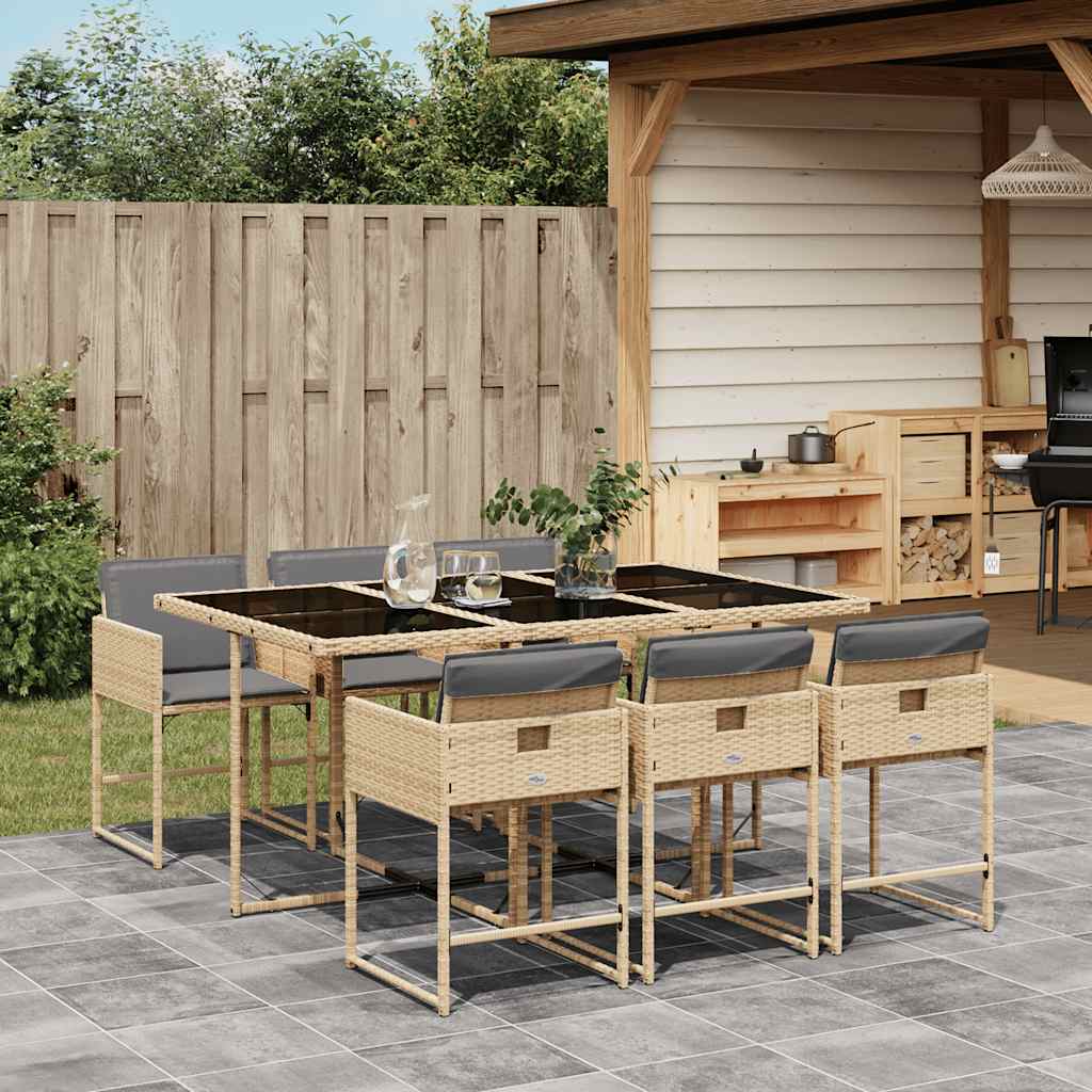 vidaXL 5-delige Tuinset met kussens poly rattan zwart