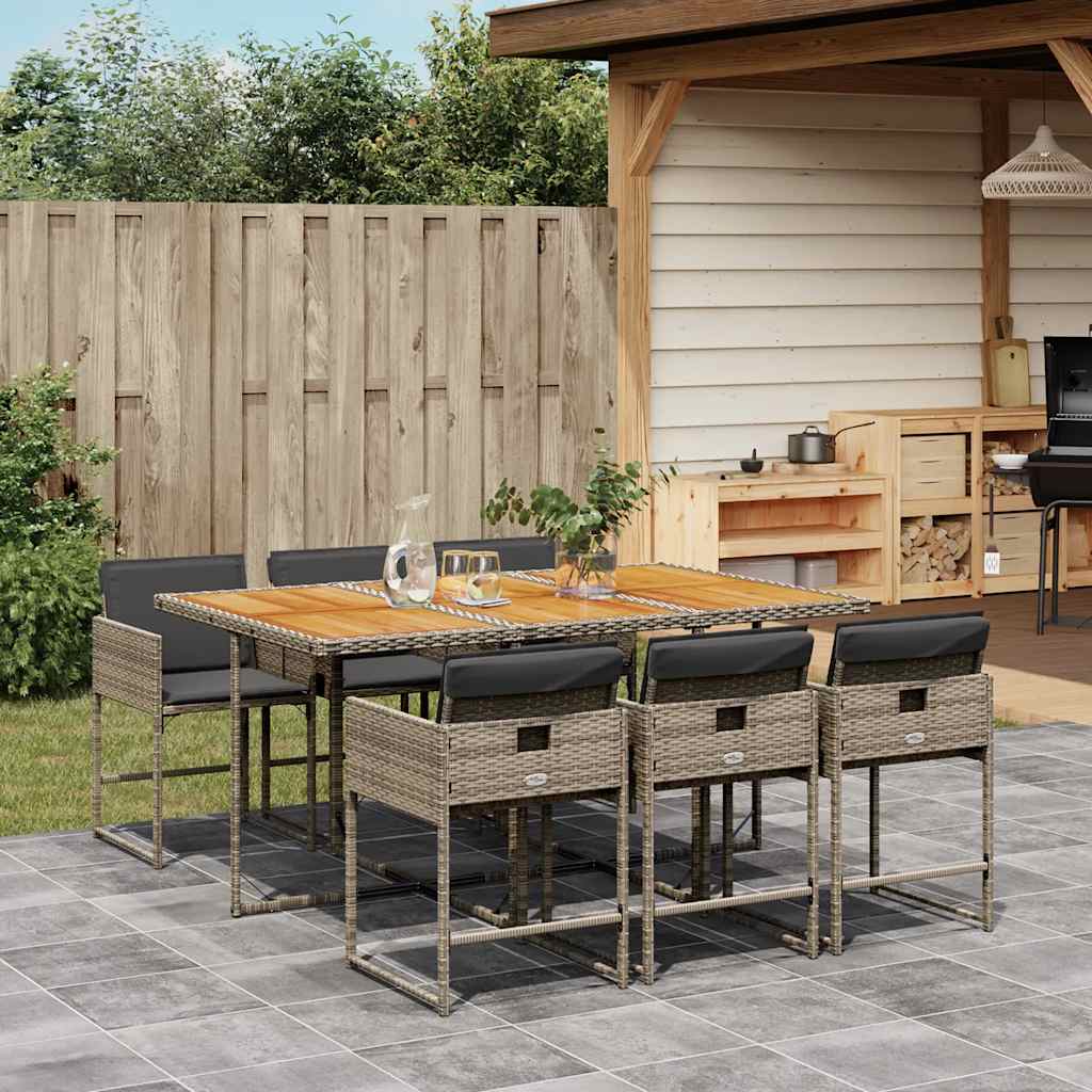 vidaXL 5-delige Tuinset met kussens poly rattan zwart