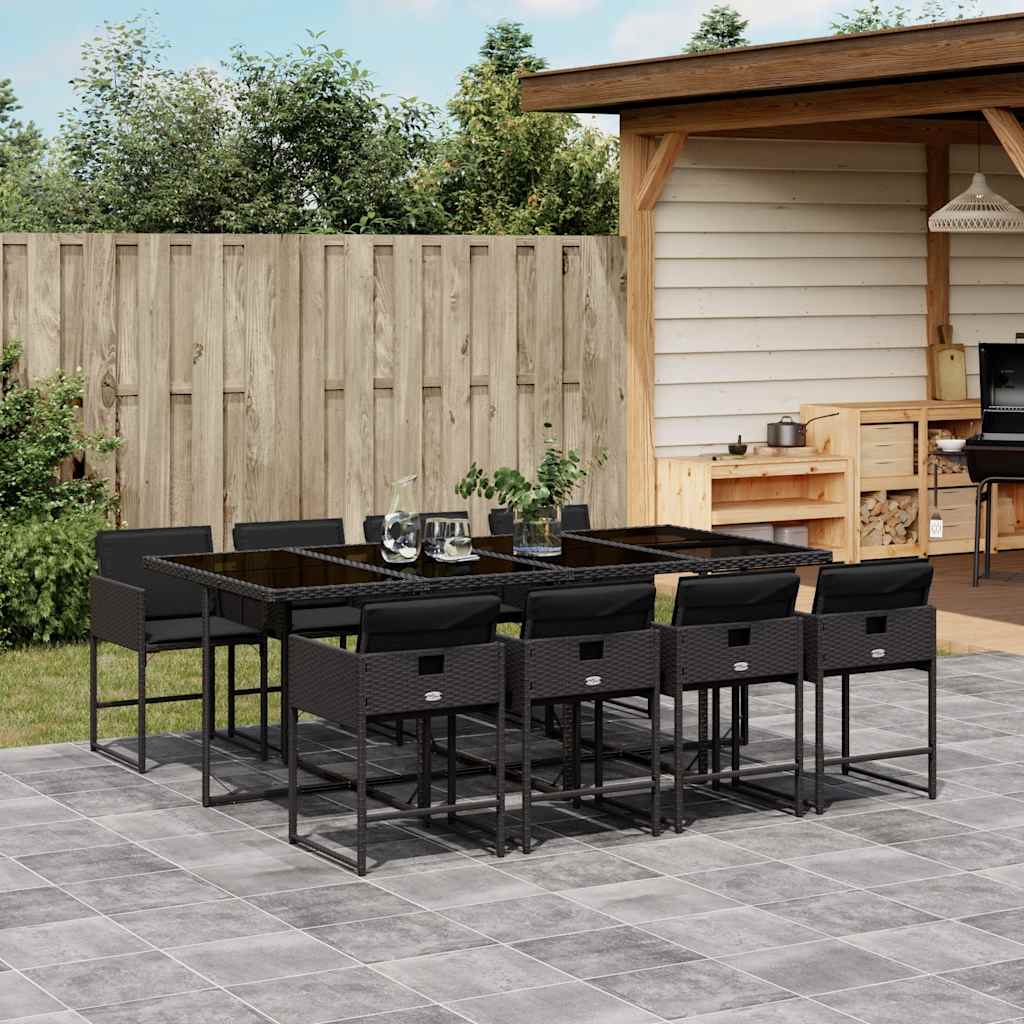 vidaXL 5-delige Tuinset met kussens poly rattan zwart