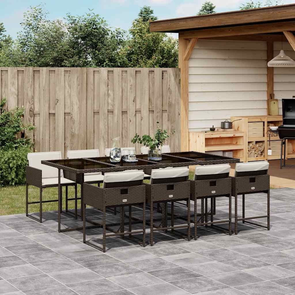 vidaXL 5-delige Tuinset met kussens poly rattan zwart