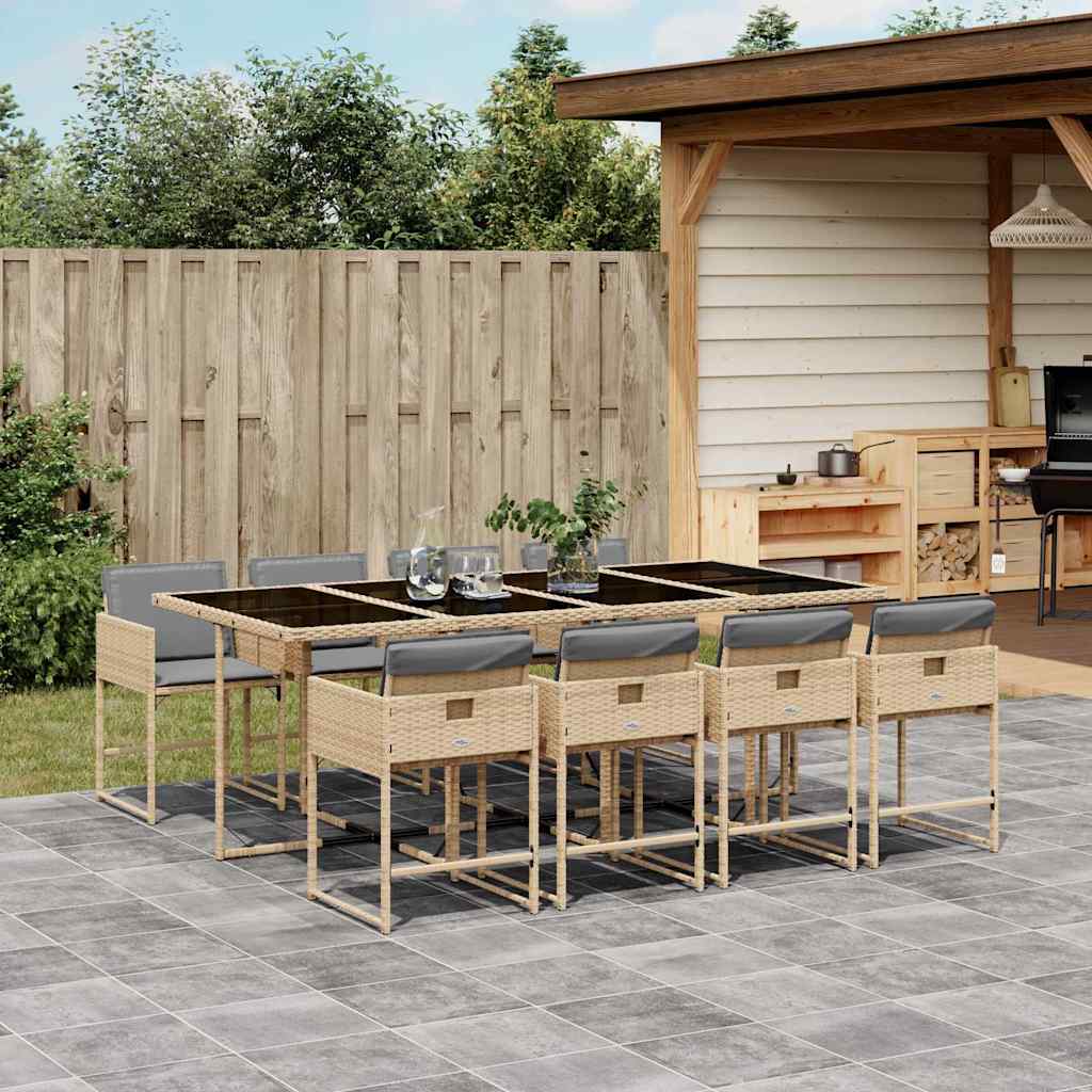vidaXL 5-delige Tuinset met kussens poly rattan zwart