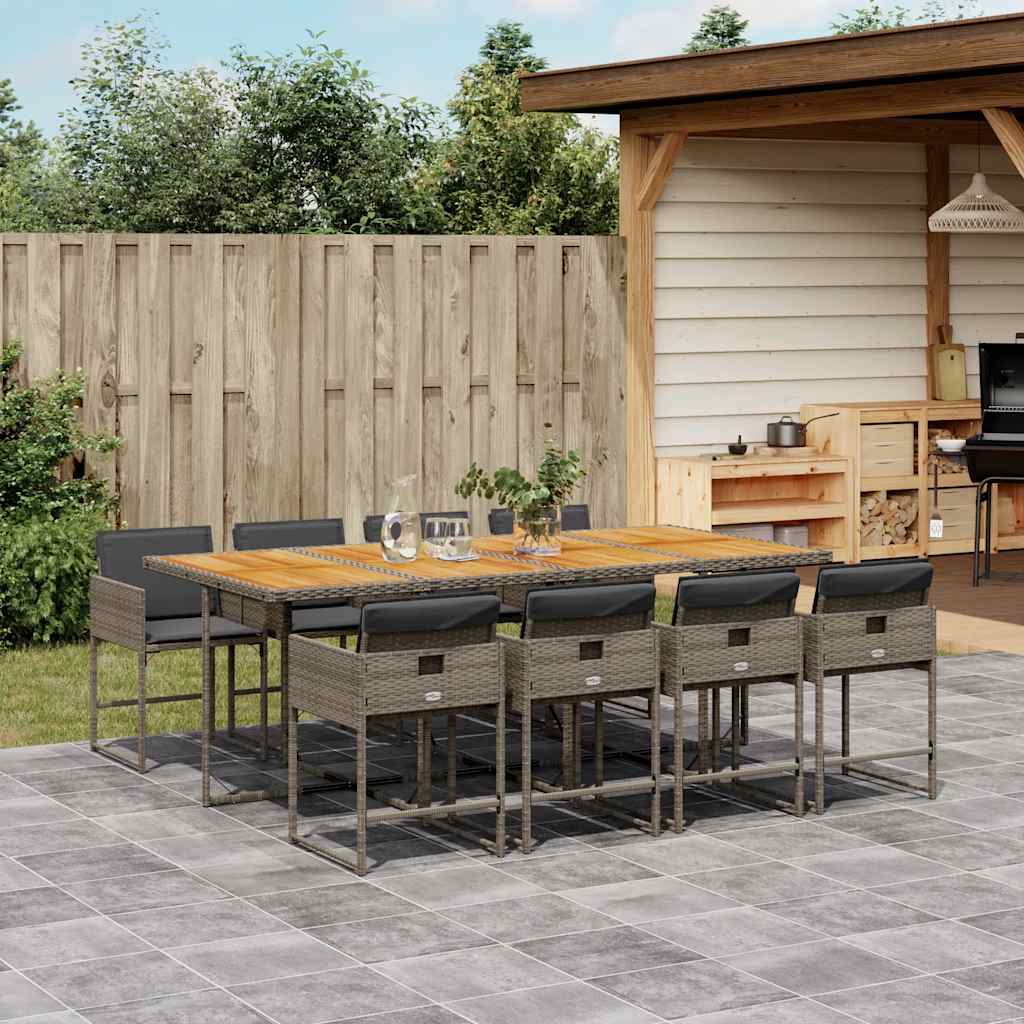 vidaXL 5-delige Tuinset met kussens poly rattan zwart