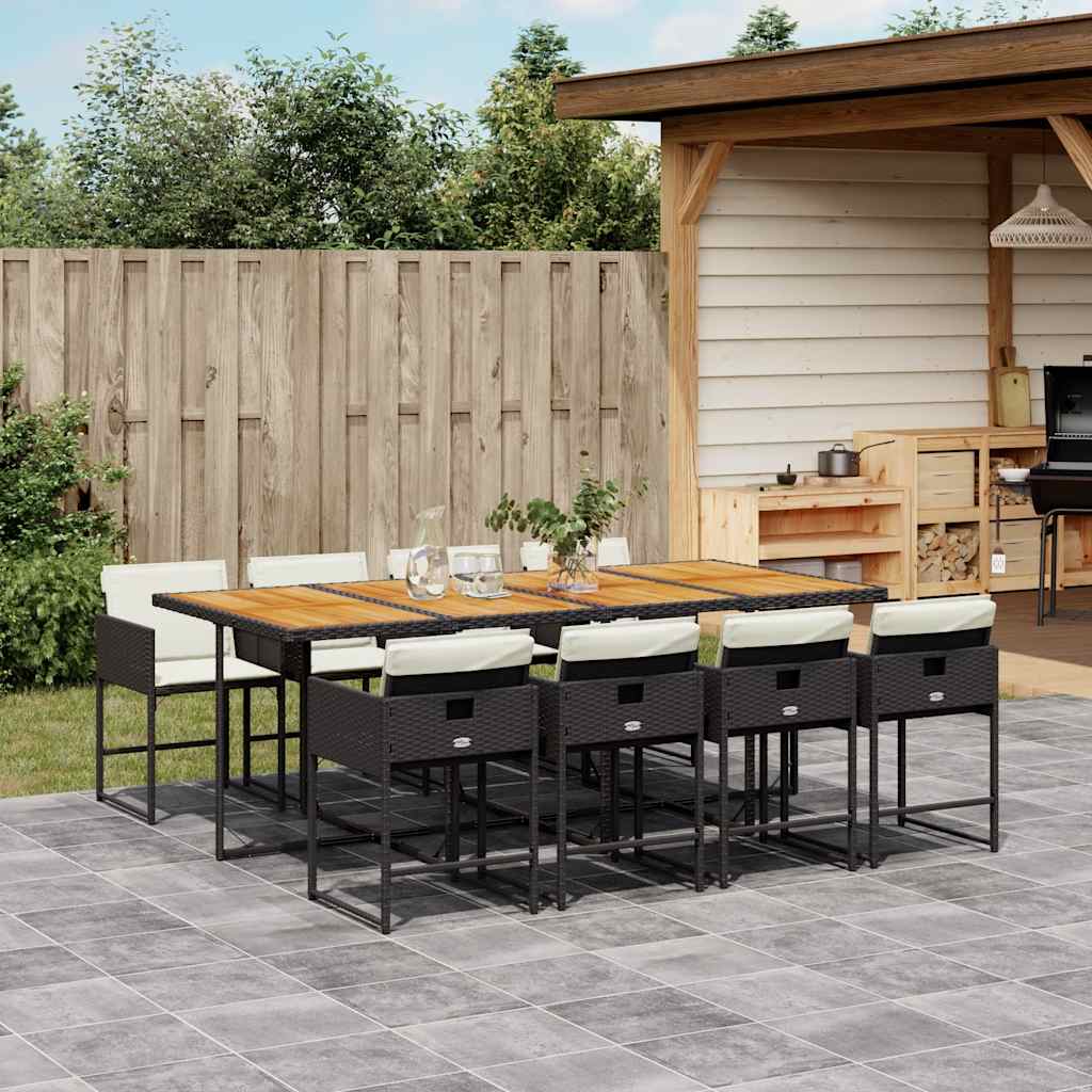 vidaXL 5-delige Tuinset met kussens poly rattan zwart