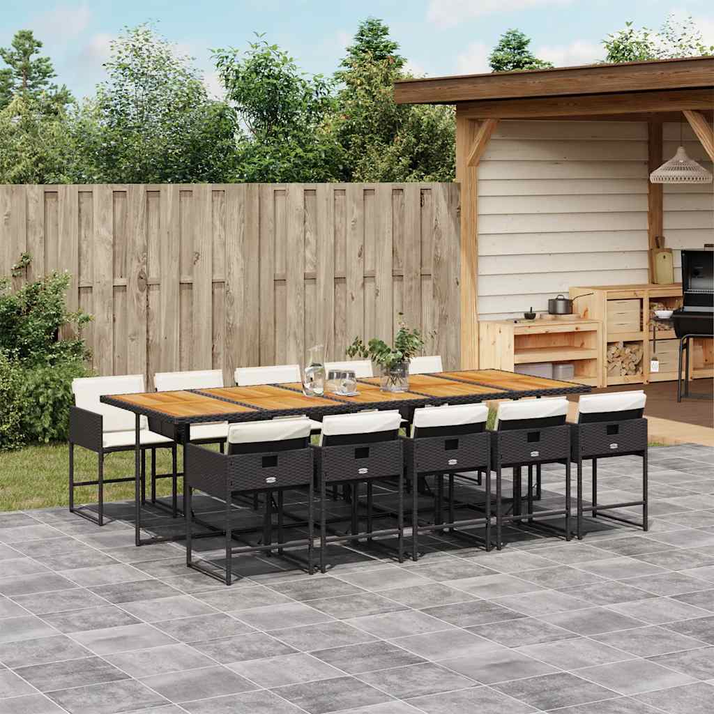 vidaXL 5-delige Tuinset met kussens poly rattan zwart