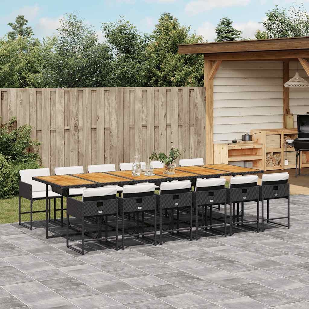 vidaXL 5-delige Tuinset met kussens poly rattan zwart