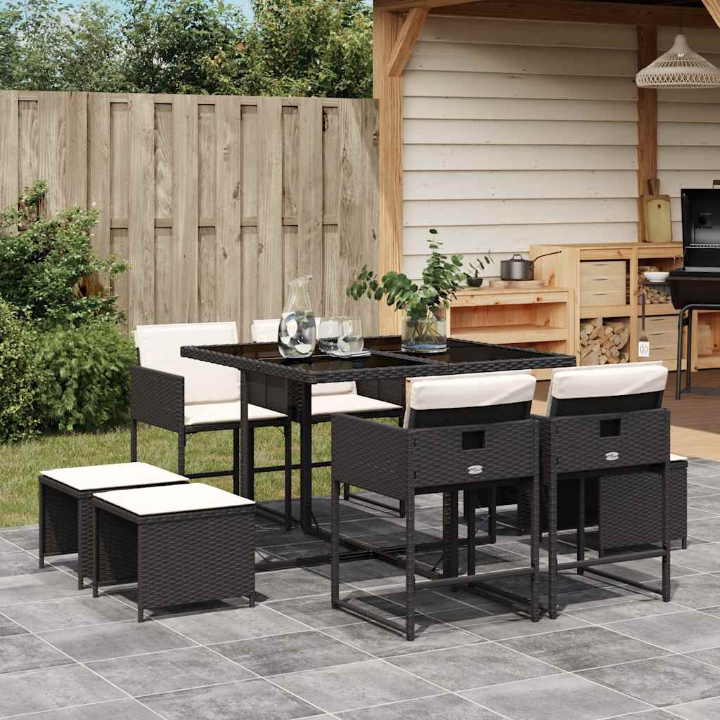 vidaXL 9-delige Tuinset poly rattan zwart