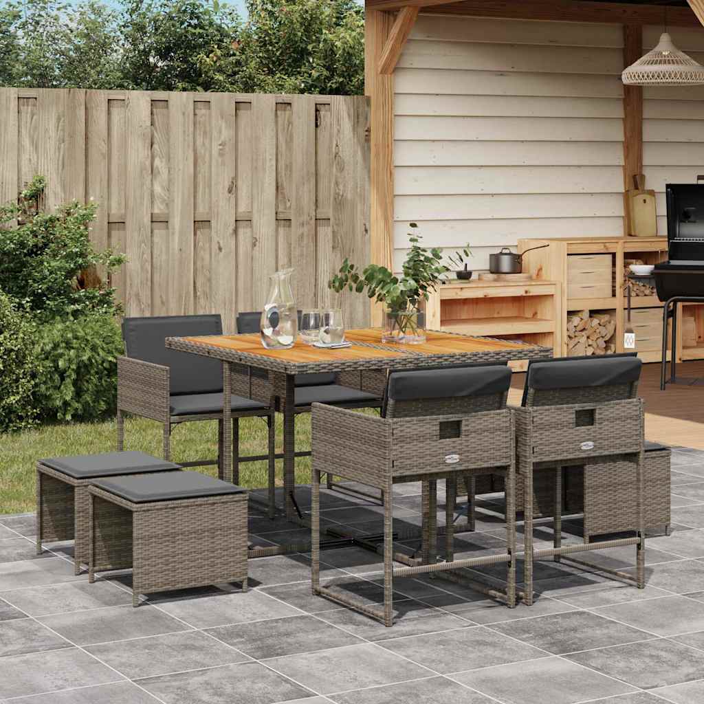 vidaXL 9-delige Tuinset poly rattan zwart